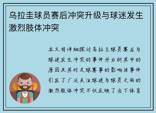 乌拉圭球员赛后冲突升级与球迷发生激烈肢体冲突